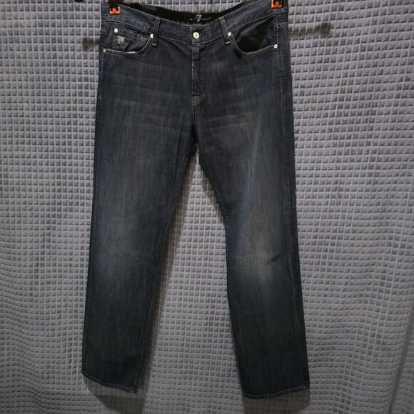 7 Austyn Dark Wash Jeans 38x36 Mens Y2K USA Straight Leg Distressed Grunge Rock - Picture 1 of 16